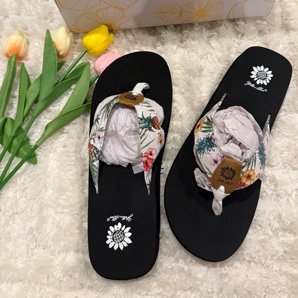Yellow Box Floral Black Sandals